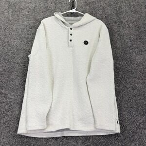 Maven Sweater Mens Large White Textured Knit Hooded Henley Pullover Casual